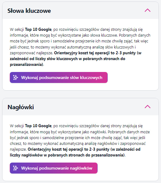 Analiza keywordsów i nagłówków dla stron z TOP10